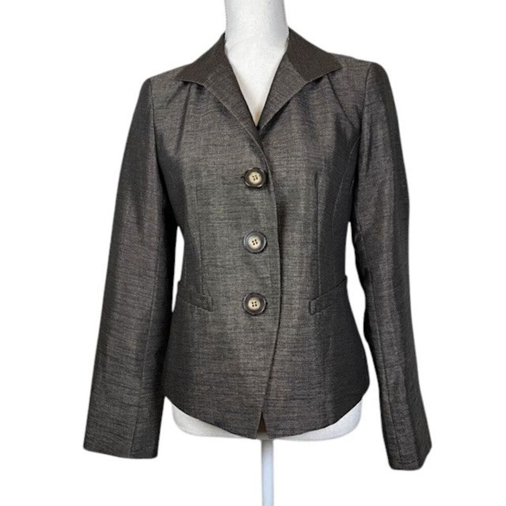 Lafayette 148 Virgin Wool Blend Metallic Bronze Black Blazer 3 Button Size 2